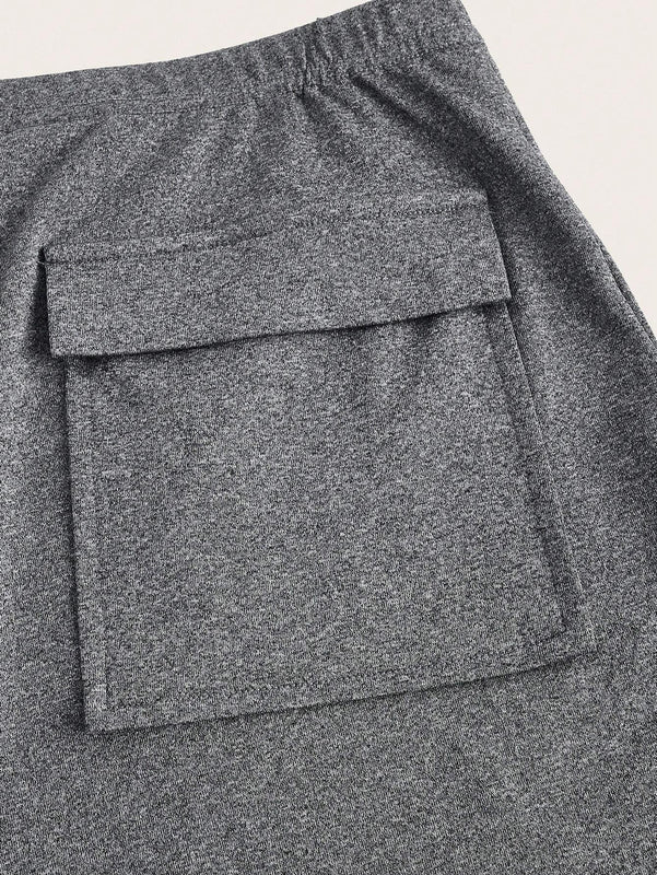 Slayr Pantalones largos informales de moda callejera para mujer con ajuste cenido, bolsillos traseros y aberturas en el dobladillo, color gris