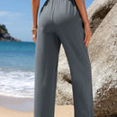 Emery rose pantalones largos casuales rectos y sueltos con cintura elastica, bolsillos y estampado de tenido anudado para mujer