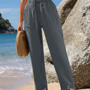 Emery rose pantalones largos casuales rectos y sueltos con cintura elastica, bolsillos y estampado de tenido anudado para mujer
