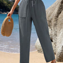 Emery rose pantalones largos casuales rectos y sueltos con cintura elastica, bolsillos y estampado de tenido anudado para mujer