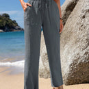 Emery rose pantalones largos casuales rectos y sueltos con cintura elastica, bolsillos y estampado de tenido anudado para mujer