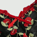 ROMWE Kawaii Conjunto de sujetador y panty de malla transparente con bordado de cerezas