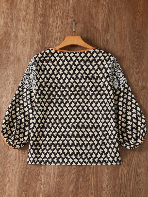 Prive Camisa casual de cuello redondo para mujeres con ribete de contraste para las vacaciones