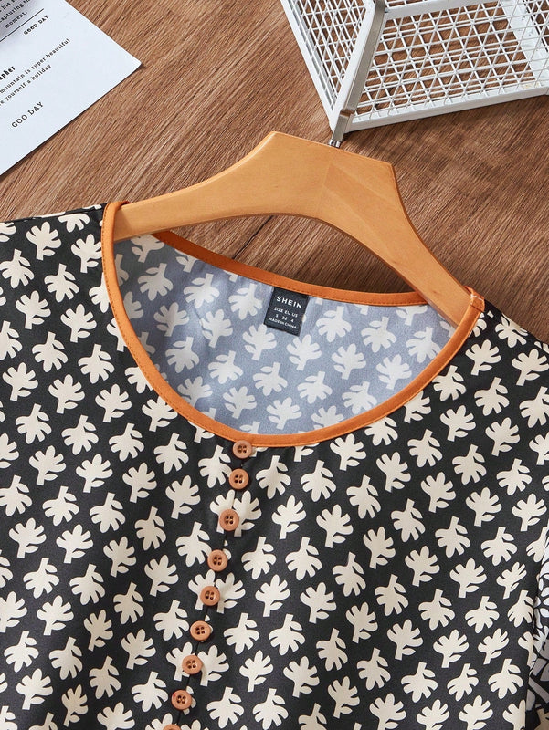 Prive Camisa casual de cuello redondo para mujeres con ribete de contraste para las vacaciones