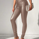 Tall Pantalones largos y ajustados de cintura alta en color champan para mujeres con estilo de moda de fiesta