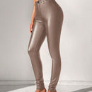 Tall Pantalones largos y ajustados de cintura alta en color champan para mujeres con estilo de moda de fiesta