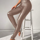 Tall Pantalones largos y ajustados de cintura alta en color champan para mujeres con estilo de moda de fiesta