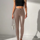 Tall Pantalones largos y ajustados de cintura alta en color champan para mujeres con estilo de moda de fiesta