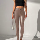 Tall Pantalones largos y ajustados de cintura alta en color champan para mujeres con estilo de moda de fiesta