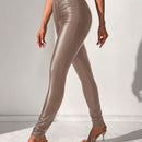Tall Pantalones largos y ajustados de cintura alta en color champan para mujeres con estilo de moda de fiesta
