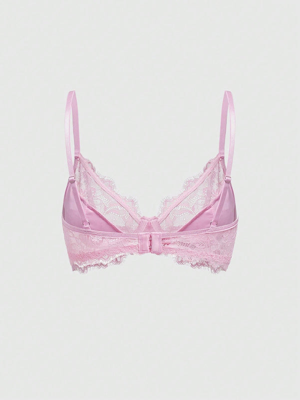 ROMWE Goth Top Bralette de Encaje de unicolor para Damas con Aros de Acero