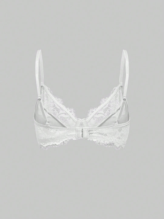 Romwe goth sujetador con aros y encaje con bloques de color para mujer, con adorno de lazo