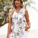 EMERY ROSE Camiseta de verano con dobladillo irregular decorado con botones plisados y estampado floral