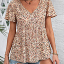 LUNE Mujeres estampado floral camiseta larga con cuello en V y cordon a la cintura, estilo vacacional de verano