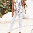 EMERY ROSE Camiseta de verano con dobladillo irregular decorado con botones plisados y estampado floral