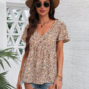 LUNE Mujeres estampado floral camiseta larga con cuello en V y cordon a la cintura, estilo vacacional de verano
