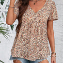 LUNE Mujeres estampado floral camiseta larga con cuello en V y cordon a la cintura, estilo vacacional de verano