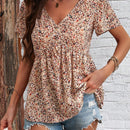 LUNE Mujeres estampado floral camiseta larga con cuello en V y cordon a la cintura, estilo vacacional de verano