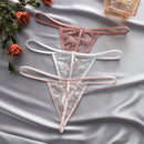 Set de 3 piezas de pantis de encaje transparente con diseno de lazo sexy para mujer