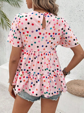 VCAY Camiseta de verano con volantes de varias capas y lunares de colores impresos