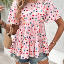 VCAY Camiseta de verano con volantes de varias capas y lunares de colores impresos