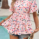 VCAY Camiseta de verano con volantes de varias capas y lunares de colores impresos