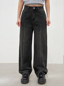 Dazy Designer Jeans de pierna recta y sueltos para mujer con diseno de lavado decorativo