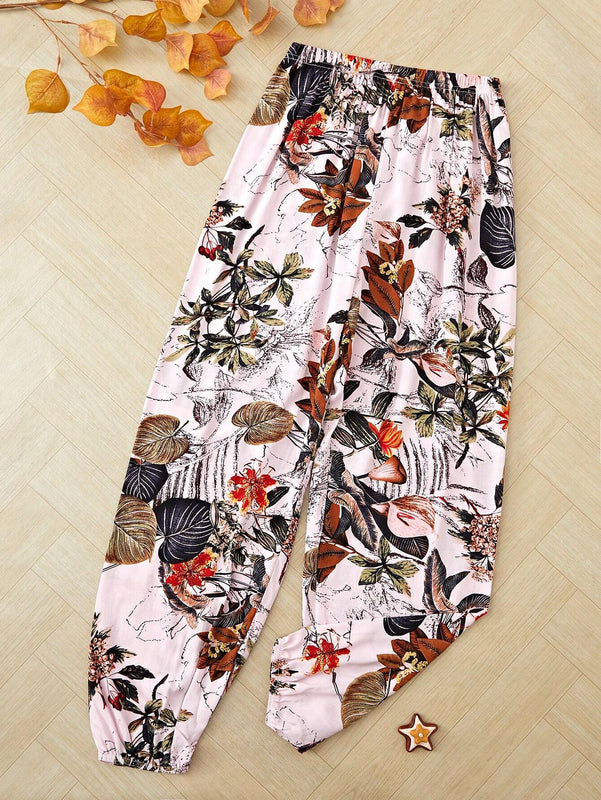 VCAY Mujeres Pantalones largos elegantes con cinturilla elastica y estampado floral para vacaciones