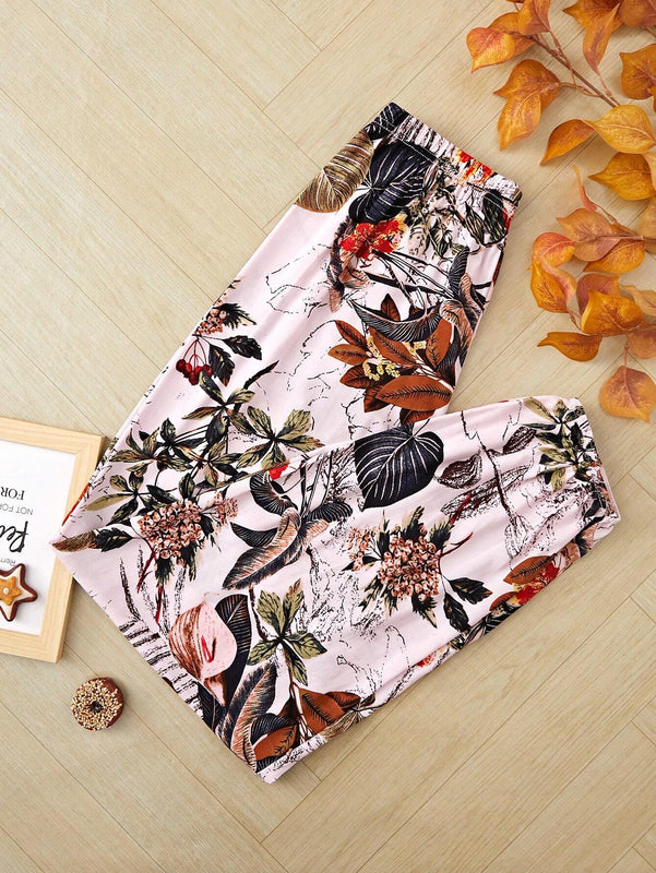 VCAY Mujeres Pantalones largos elegantes con cinturilla elastica y estampado floral para vacaciones