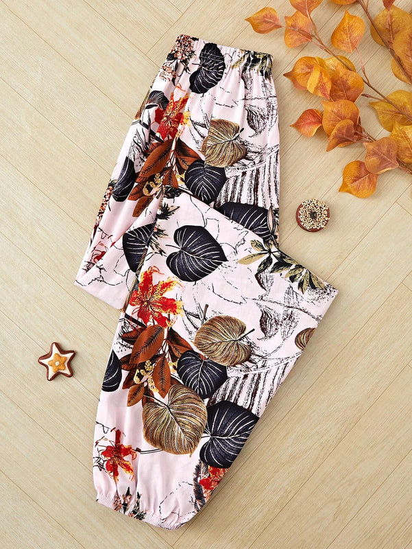 VCAY Mujeres Pantalones largos elegantes con cinturilla elastica y estampado floral para vacaciones