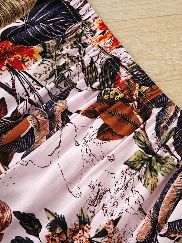 VCAY Mujeres Pantalones largos elegantes con cinturilla elastica y estampado floral para vacaciones