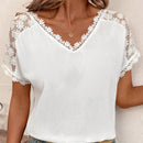 Camisa de manga murcielago con parches de encaje solubles en agua y diseno remendado, ideal para el verano