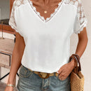 Camisa de manga murcielago con parches de encaje solubles en agua y diseno remendado, ideal para el verano