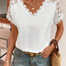 Camisa de manga murcielago con parches de encaje solubles en agua y diseno remendado, ideal para el verano
