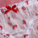 Juego de 2 piezas de lenceria de malla de fresa linda sin anillo de acero en talla estandar