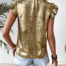 VCAY Camiseta de verano casual con cuello de hoja de loto metalizado y corbata frontal