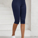 LUNE Pantalones capri casuales, de primavera/verano, para mujer, de unicolor, con ajuste delgado y cinturon con lazo en la cintura