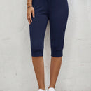 LUNE Pantalones capri casuales, de primavera/verano, para mujer, de unicolor, con ajuste delgado y cinturon con lazo en la cintura