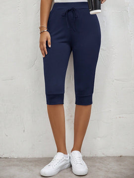 LUNE Pantalones capri casuales, de primavera/verano, para mujer, de unicolor, con ajuste delgado y cinturon con lazo en la cintura