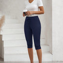LUNE Pantalones capri casuales, de primavera/verano, para mujer, de unicolor, con ajuste delgado y cinturon con lazo en la cintura