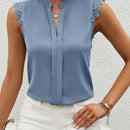 Clasi Camisa casual de verano para mujer con cuello en V y detalles de encaje