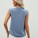 Clasi Camisa casual de verano para mujer con cuello en V y detalles de encaje