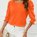 Clasi Camisa de verano elegante para mujer con mangas abullonadas y de un solo color