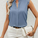 Clasi Camisa casual de verano para mujer con cuello en V y detalles de encaje
