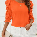 Clasi Camisa de verano elegante para mujer con mangas abullonadas y de un solo color