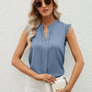Clasi Camisa casual de verano para mujer con cuello en V y detalles de encaje