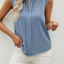 Clasi Camisa casual de verano para mujer con cuello en V y detalles de encaje