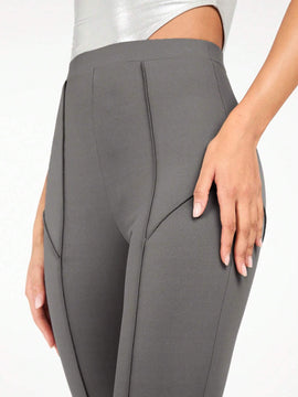 BAE Pantalones ajustados de color gris solido con cintura elastica y dobladillo estrecho para atuendos casuales de verano, de calle y de festivales de musica