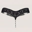 Tanga sexy para mujer con banda de encaje en la cintura, abertura en la entrepierna y detalle de perla