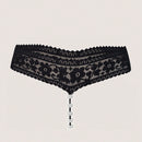 Tanga sexy para mujer con banda de encaje en la cintura, abertura en la entrepierna y detalle de perla